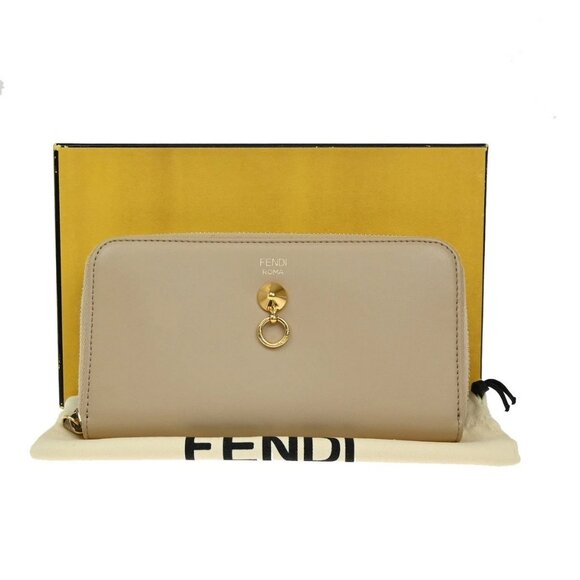 FENDI By The Way Logo Long Zip Around Wallet Leather Beige Italy 30KA959 - Picture 1 of 16